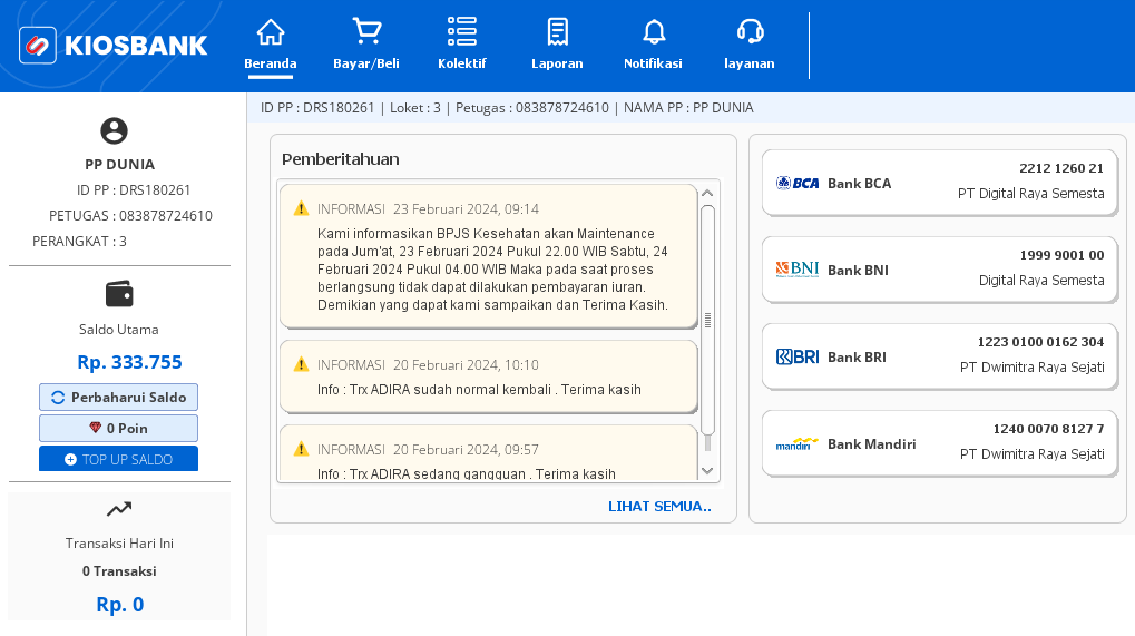 tampilan aplikasi kiosbank desktop baru